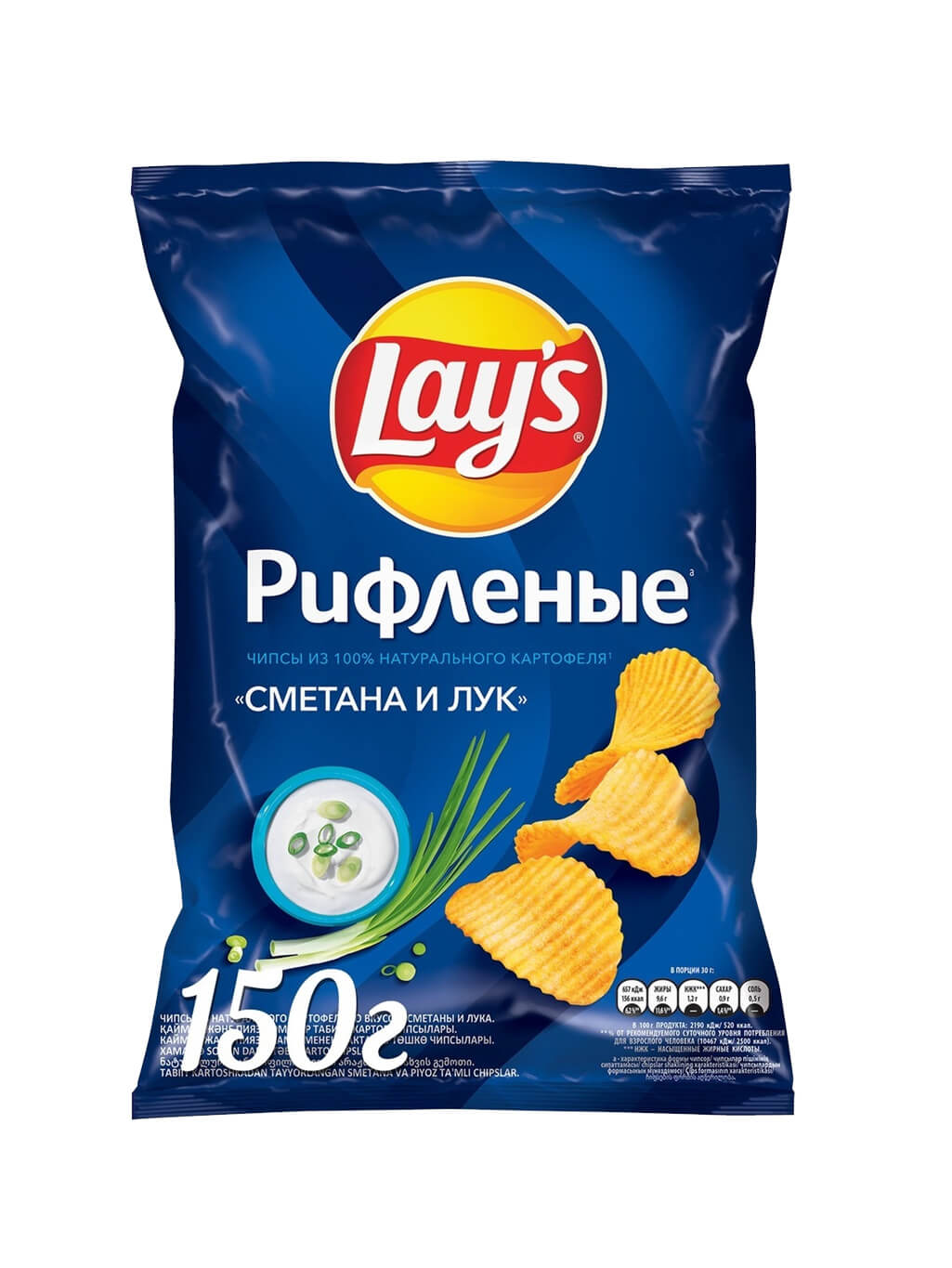 картинка Лэйс Lay's Рифленые чипсы картофельные Сметана и лук 150 гр