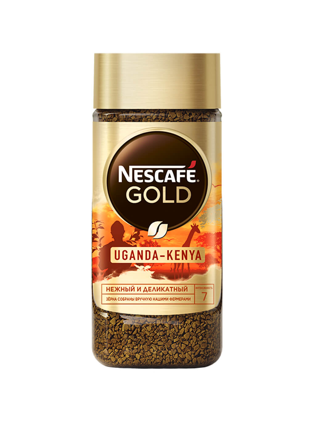 картинка Nescafe Gold Uganda-Kenya Нескафе Голд Уганда-Кения Кофе сублимированный 85 гр стеклянная банка