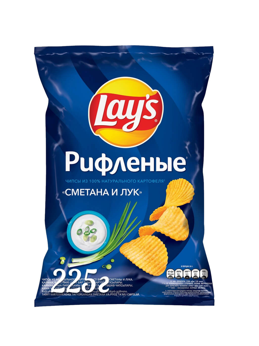 картинка Лэйс Lay's Рифленые чипсы картофельные Сметана и лук 225 гр