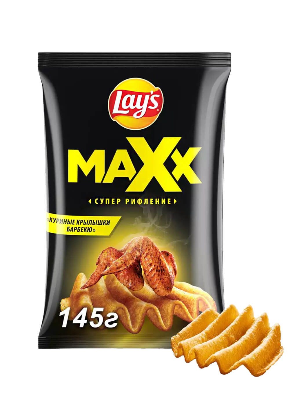 картинка Лэйс Lay's Maxx Супер рифление чипсы картофельные Куриные крылышки барбекю 145 гр