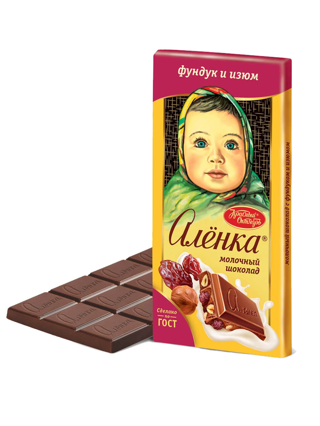 картинка Шоколад молочный Алёнка Фундук и изюм плитка 90 гр