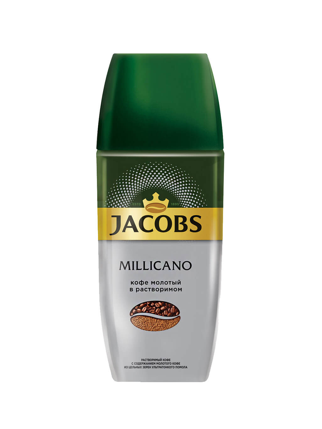картинка Jacobs MONARCH Millicano Якобс МОНАРХ Милликано Кофе молотый в растворимом 95 гр стеклянная банка