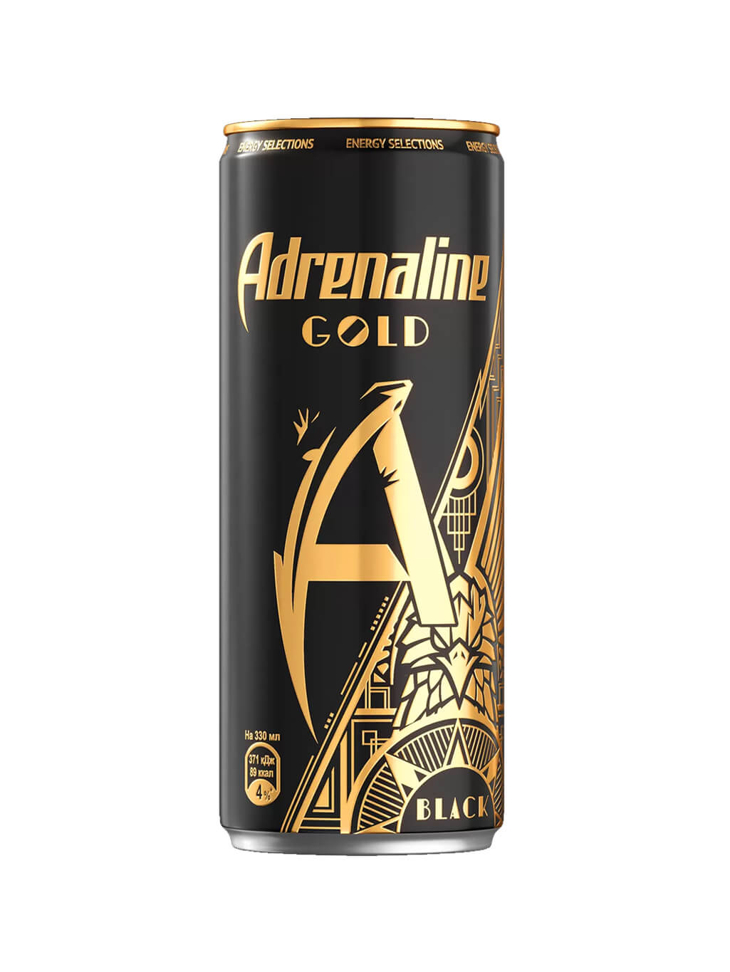 картинка Адреналин Раш Блэк Голд Adrenaline Rush Black Gold  330 мл ж_б Энергетический напиток (12 штук)
