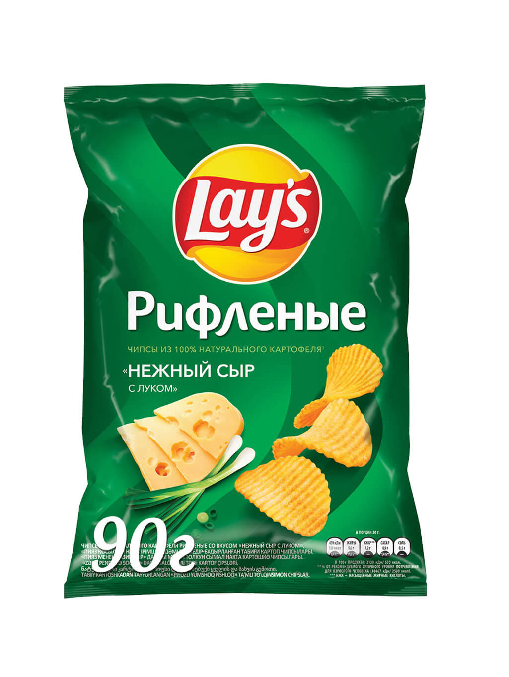 картинка Лэйс Lay's Рифленые чипсы картофельные Нежный сыр с луком 90 гр