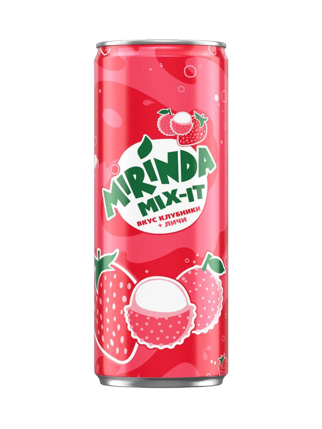 картинка Mirinda Mix-It Миринда Микс-Ит Клубника и Личи напиток сильногазированный 330 мл ж_б (12 штук)