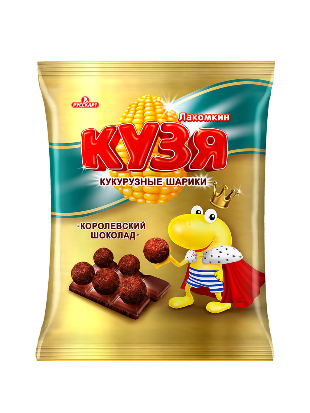 картинка Сладкие Кукурузные шарики Королевский шоколад Кузя Лакомкин (100х14)